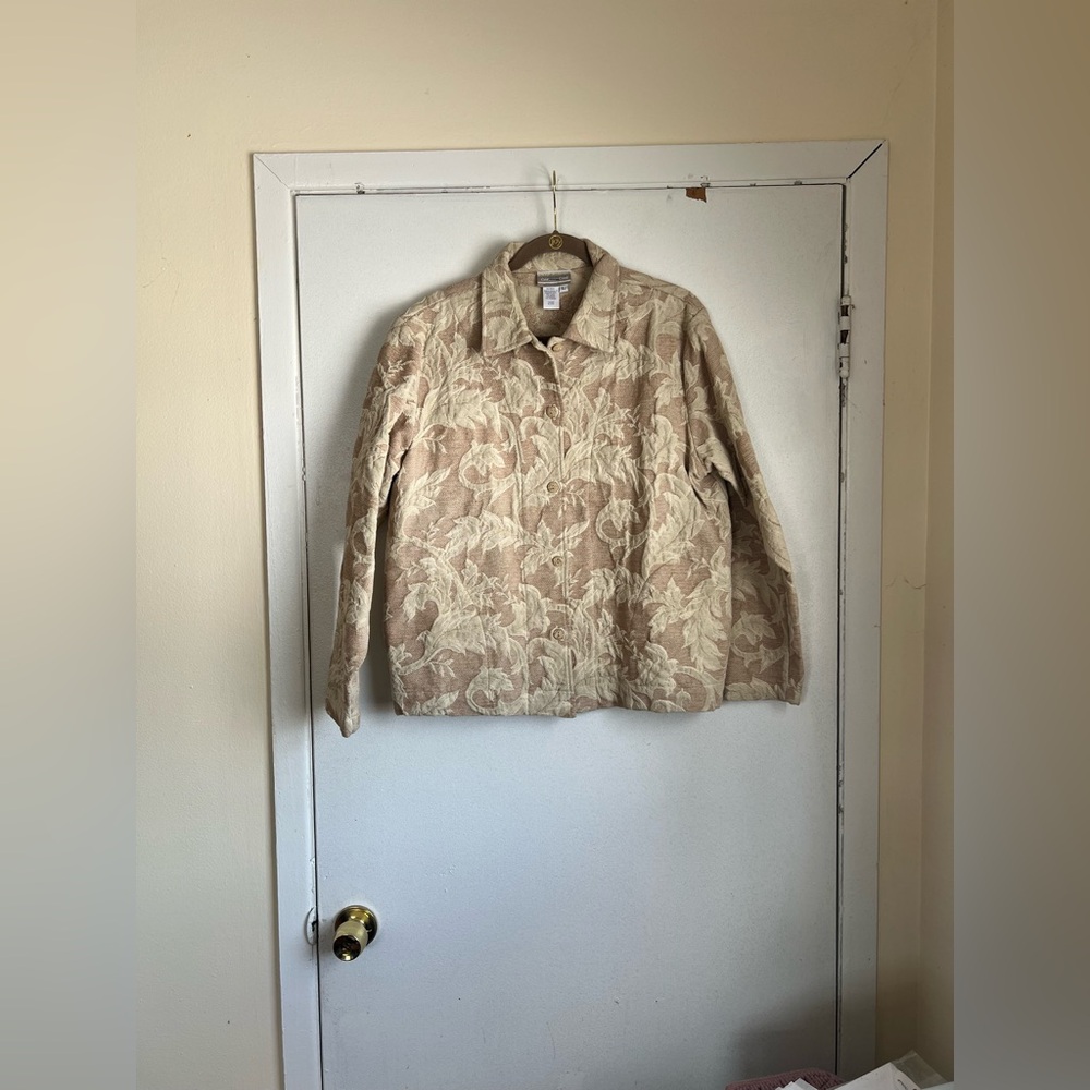 Coldwater Creek Vintage Women's Beige Floral Pattern Embroidered Jacket Sz Large